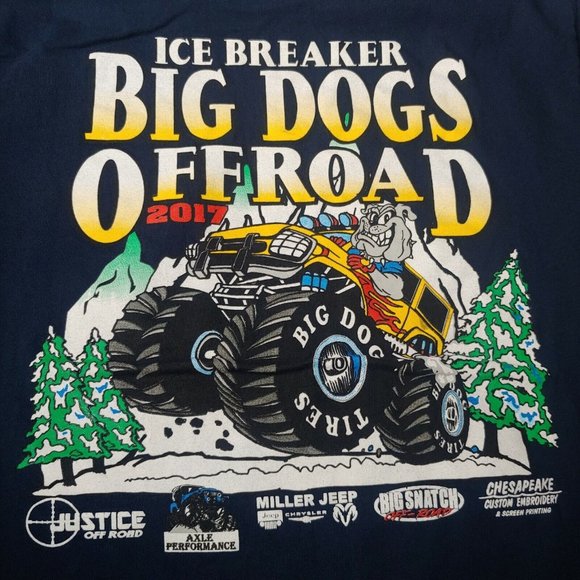 Ice Breaker Big Dogs Off Road 2017 Mens M Pocket T Shirt Tires Rally Blue EUC - Picture 1 of 7
